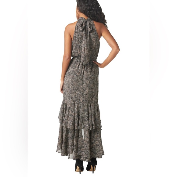 MISA Los Angeles Aneva Midi Halter Dress Paisley Shimmer White WMN SZ MEDIUM NWT - Picture 2 of 13